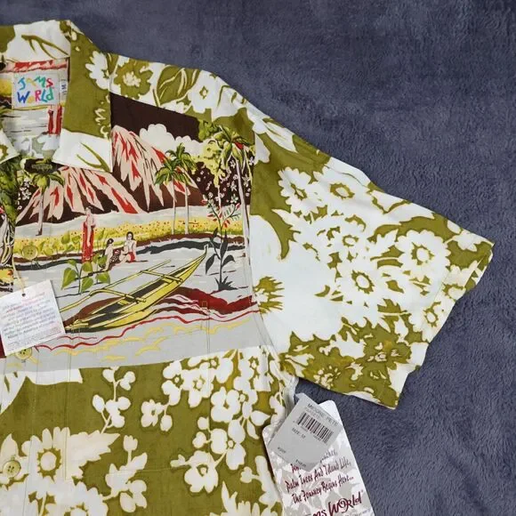 Jams World Shirt Mens Medium Green Hawaiian Graphic Papeete M630RE Pete Hibiscus